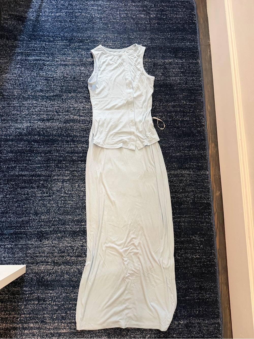 Light Blue Sleeveless Maxi Skirt and Tank Set